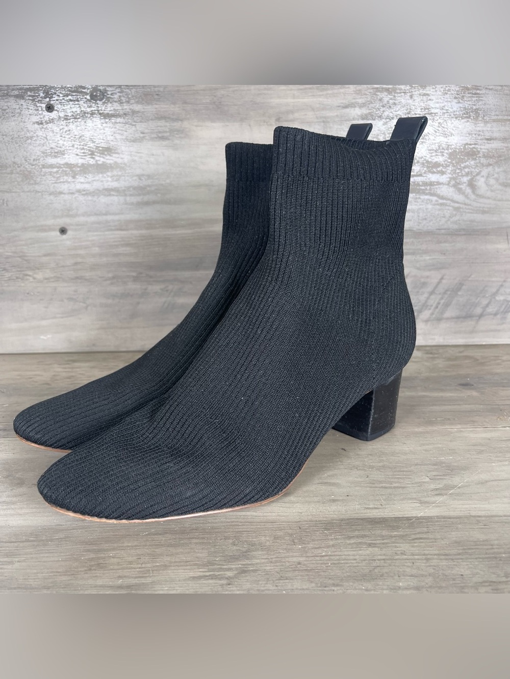Everlane The Glove Boot Womens 10.5 Black Knit Ribbed Stretch Pull On Heel Boots